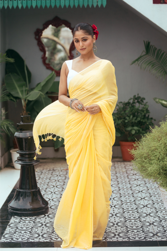 Yellow Pure Mul Cotton Handloom Saree