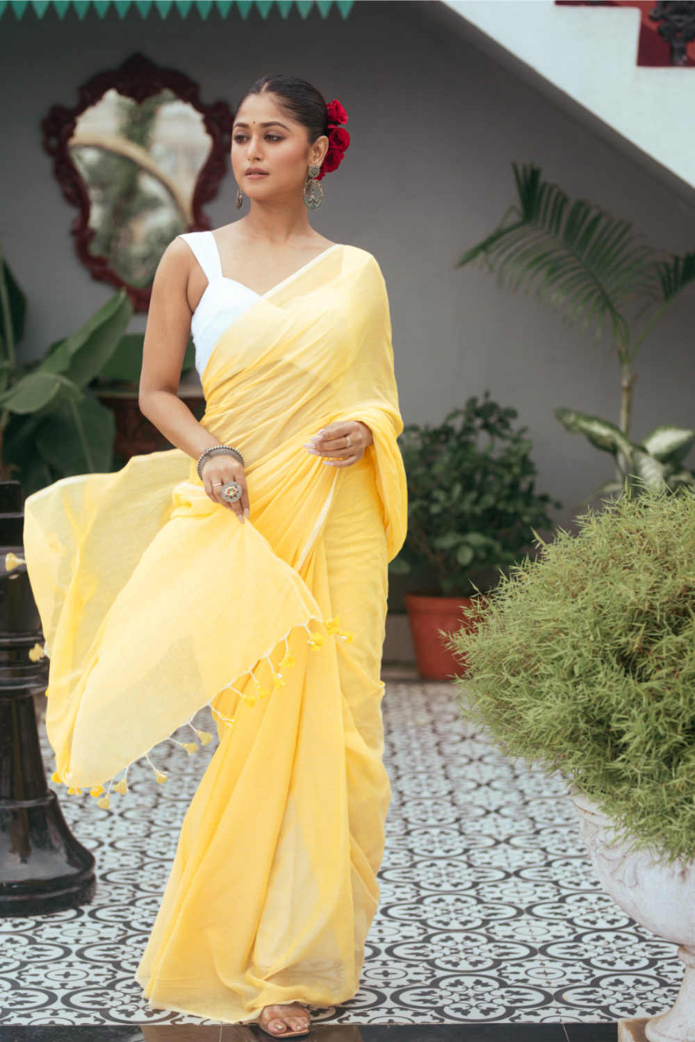 Yellow Pure Mul Cotton Handloom Saree