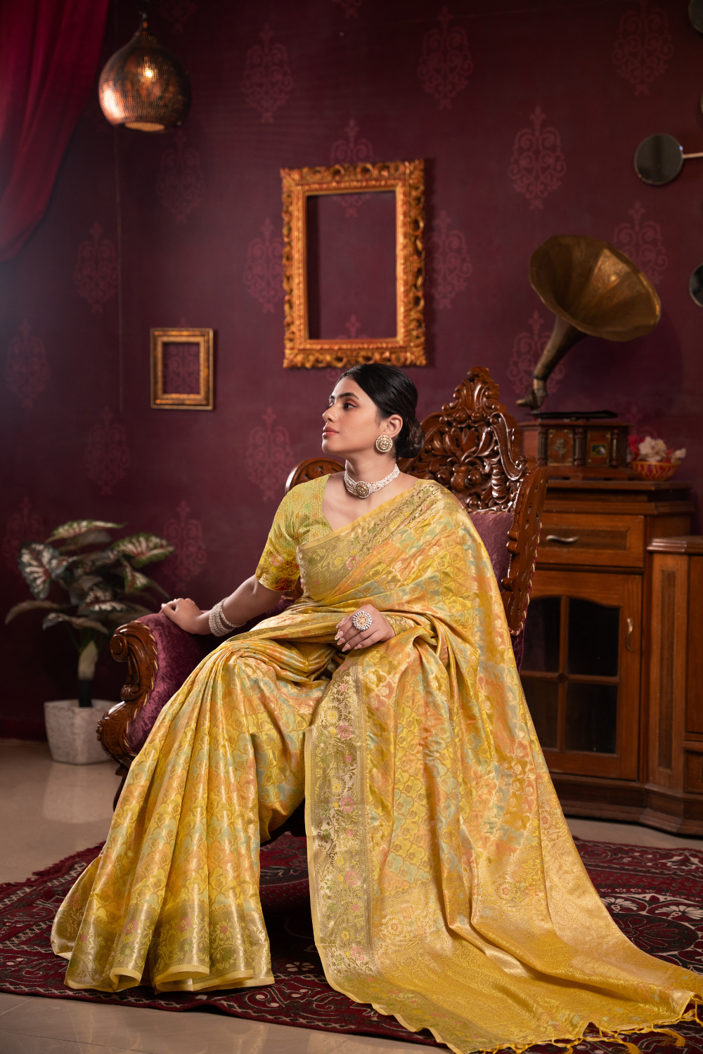 Yellow Organza Silk Saree With Woven Zari Work