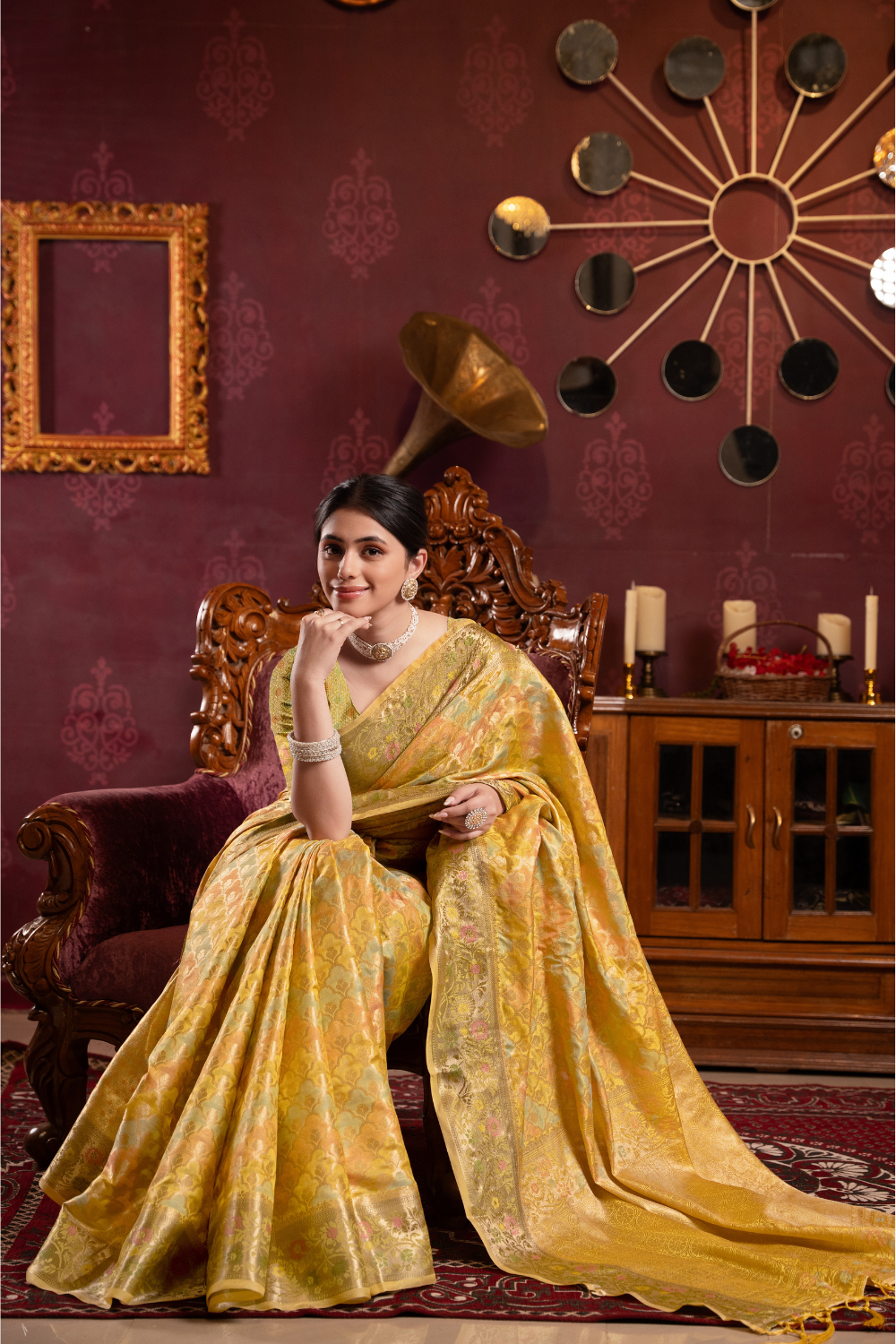 Yellow Organza Silk Saree With Woven Zari Work