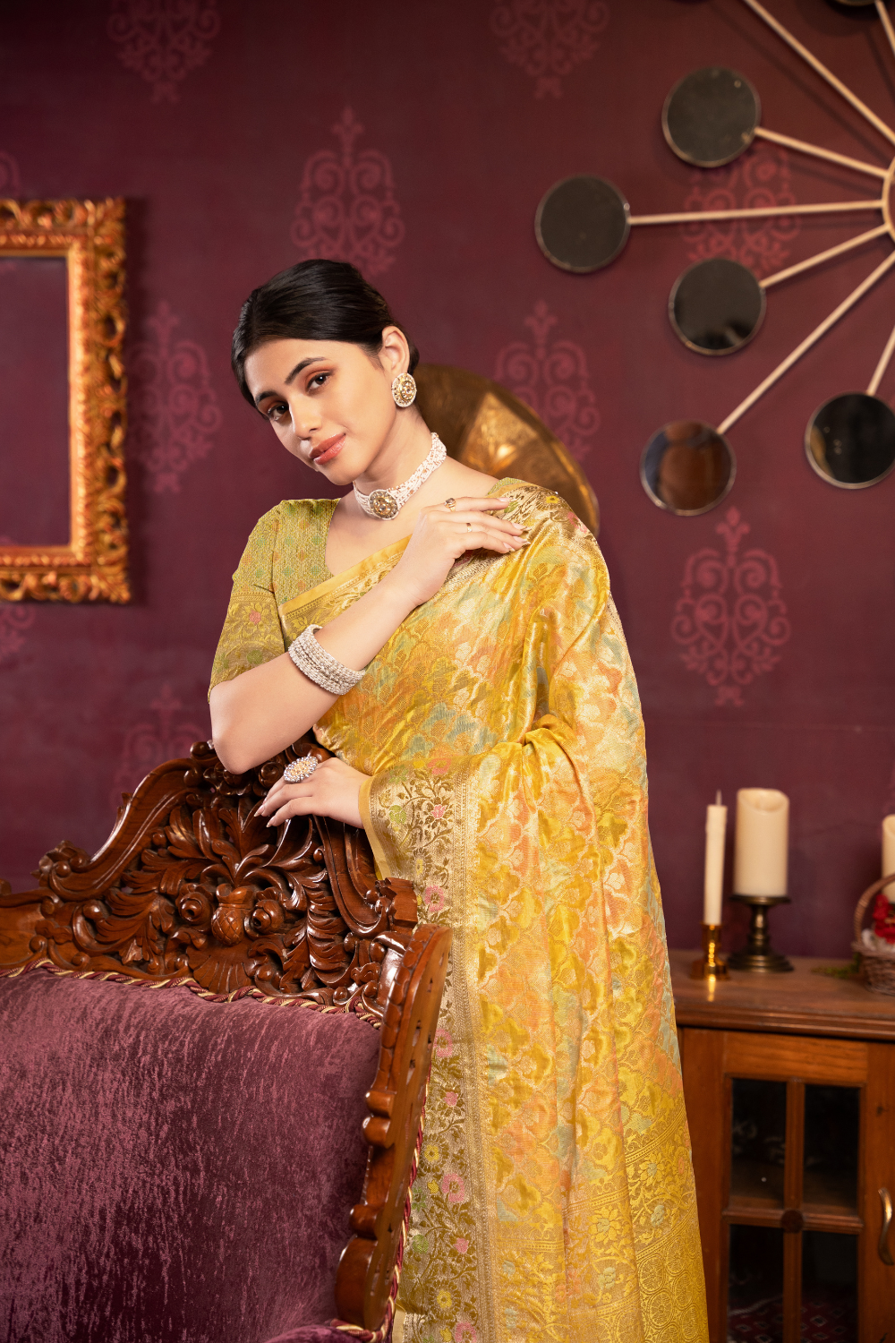 Yellow Organza Silk Saree With Woven Zari Work