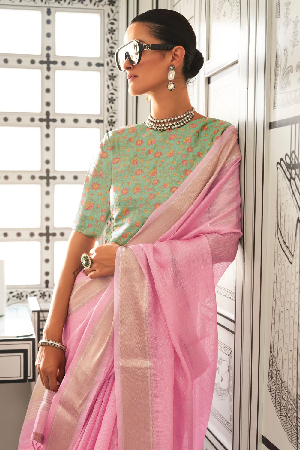 Sreevia Weaves Moss chiffon saree 