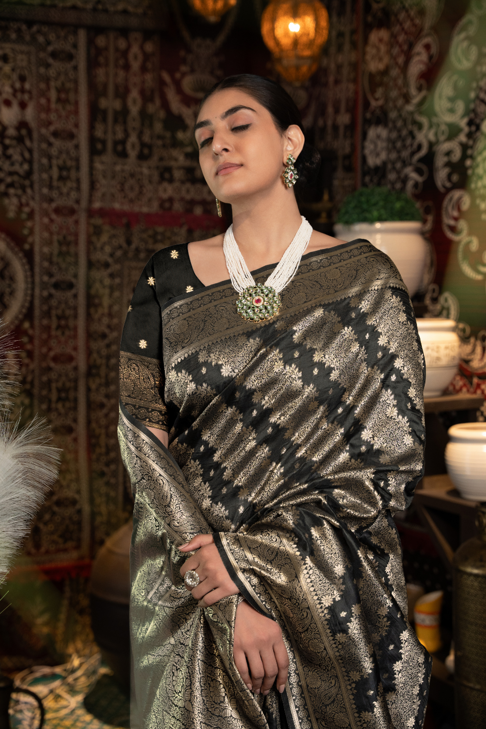 Black Banarasi Silk with Zari Woven Saree