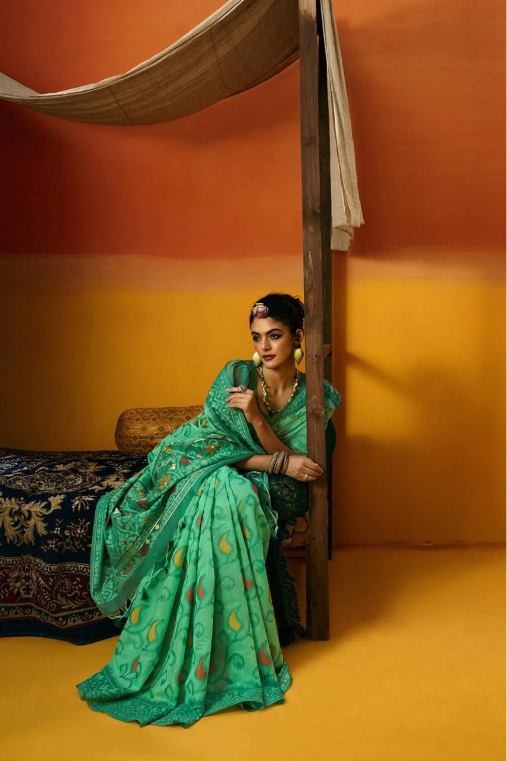 Green Spun Handwoven Jamdani Saree