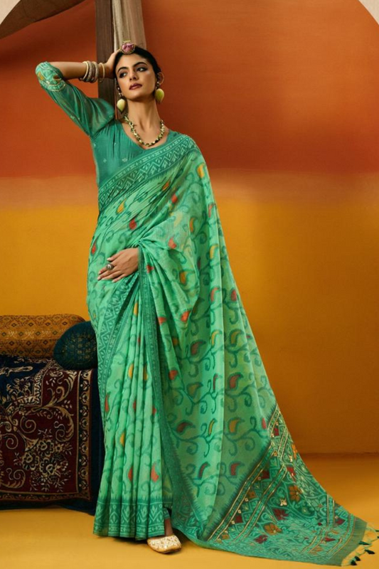 Green Spun Handwoven Jamdani Saree