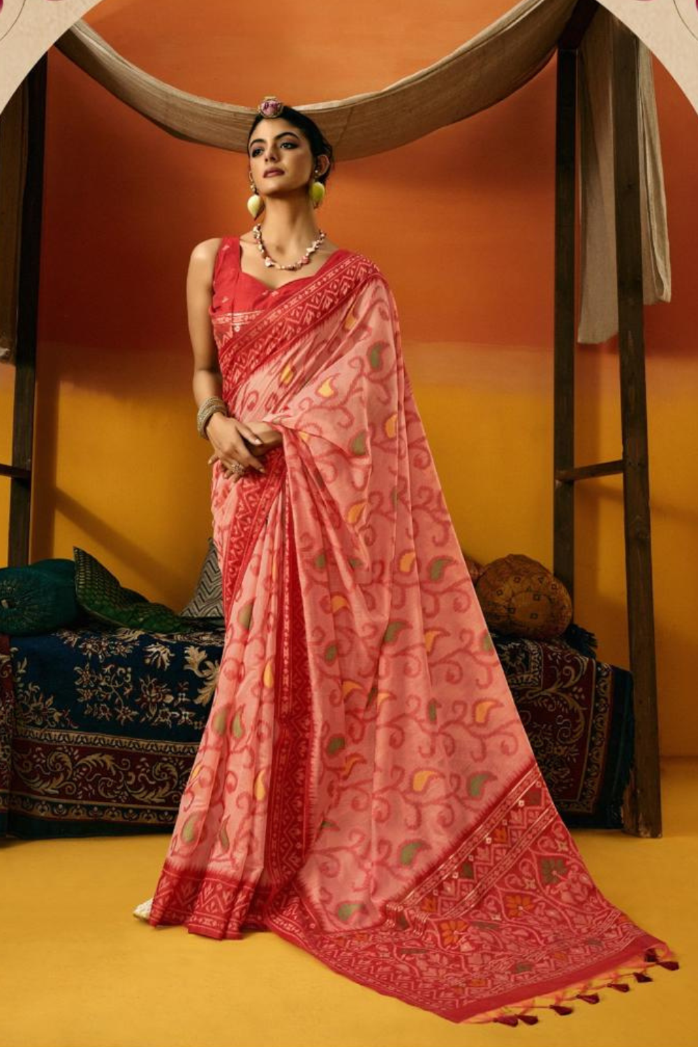 Peach Spun Handwoven Jamdani Saree