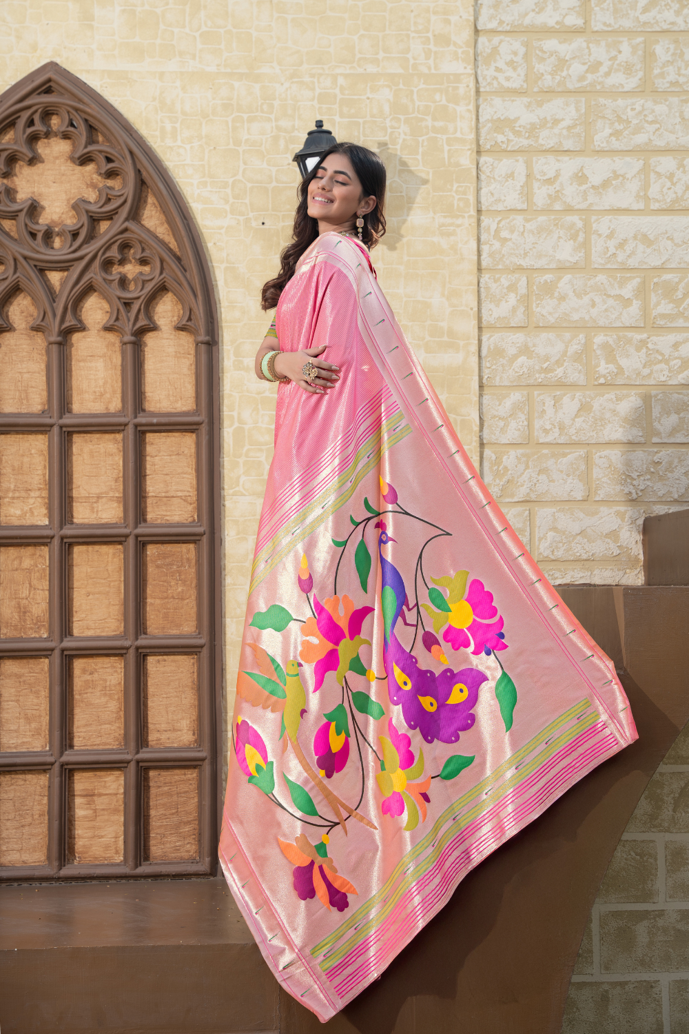 Pink Soft Blended Paithani Silk Saree