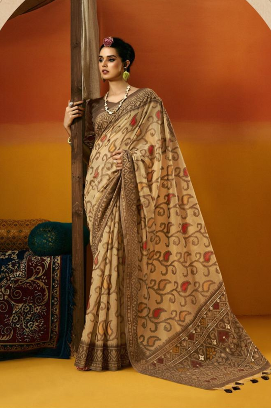 Brown Spun Handwoven Jamdani Saree