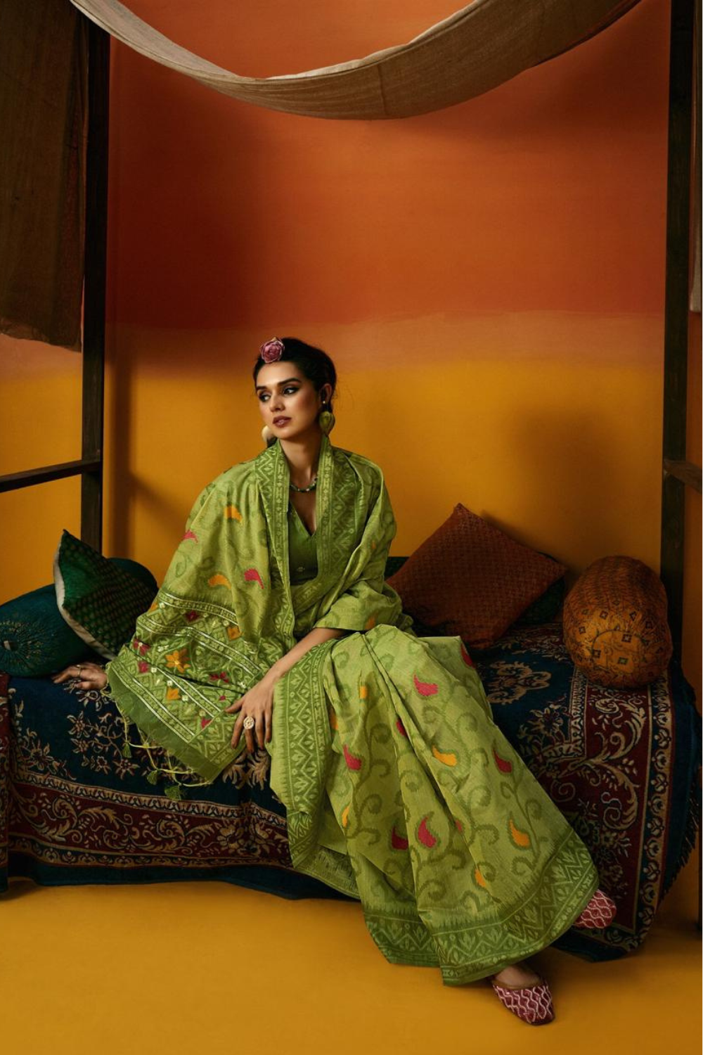 Pista Green Spun Handwoven Jamdani Saree