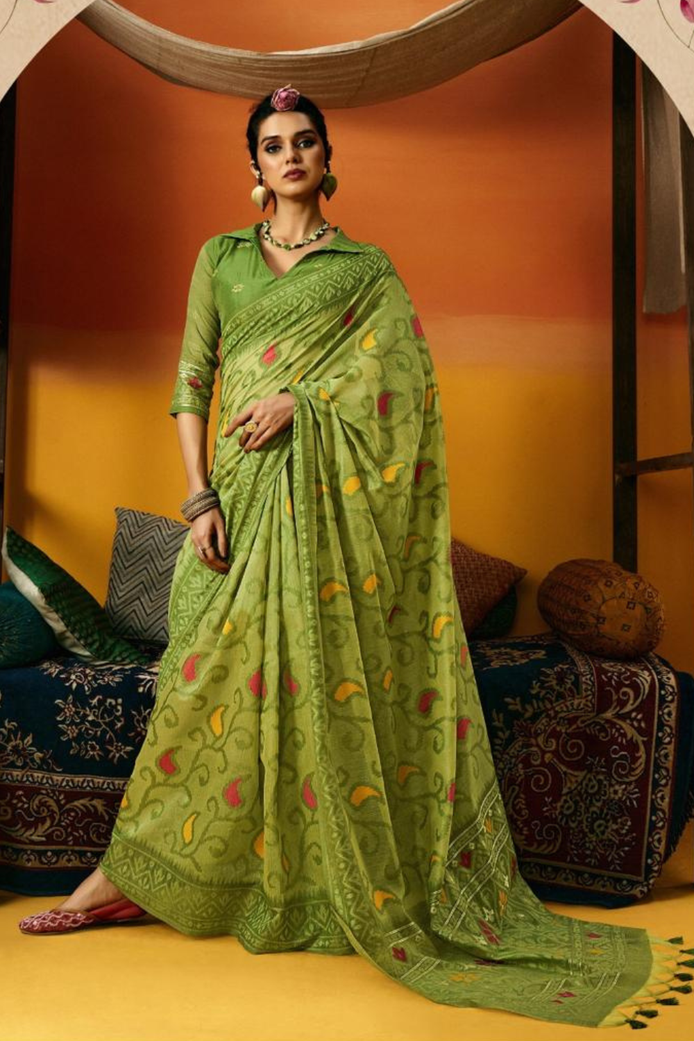 Pista Green Spun Handwoven Jamdani Saree