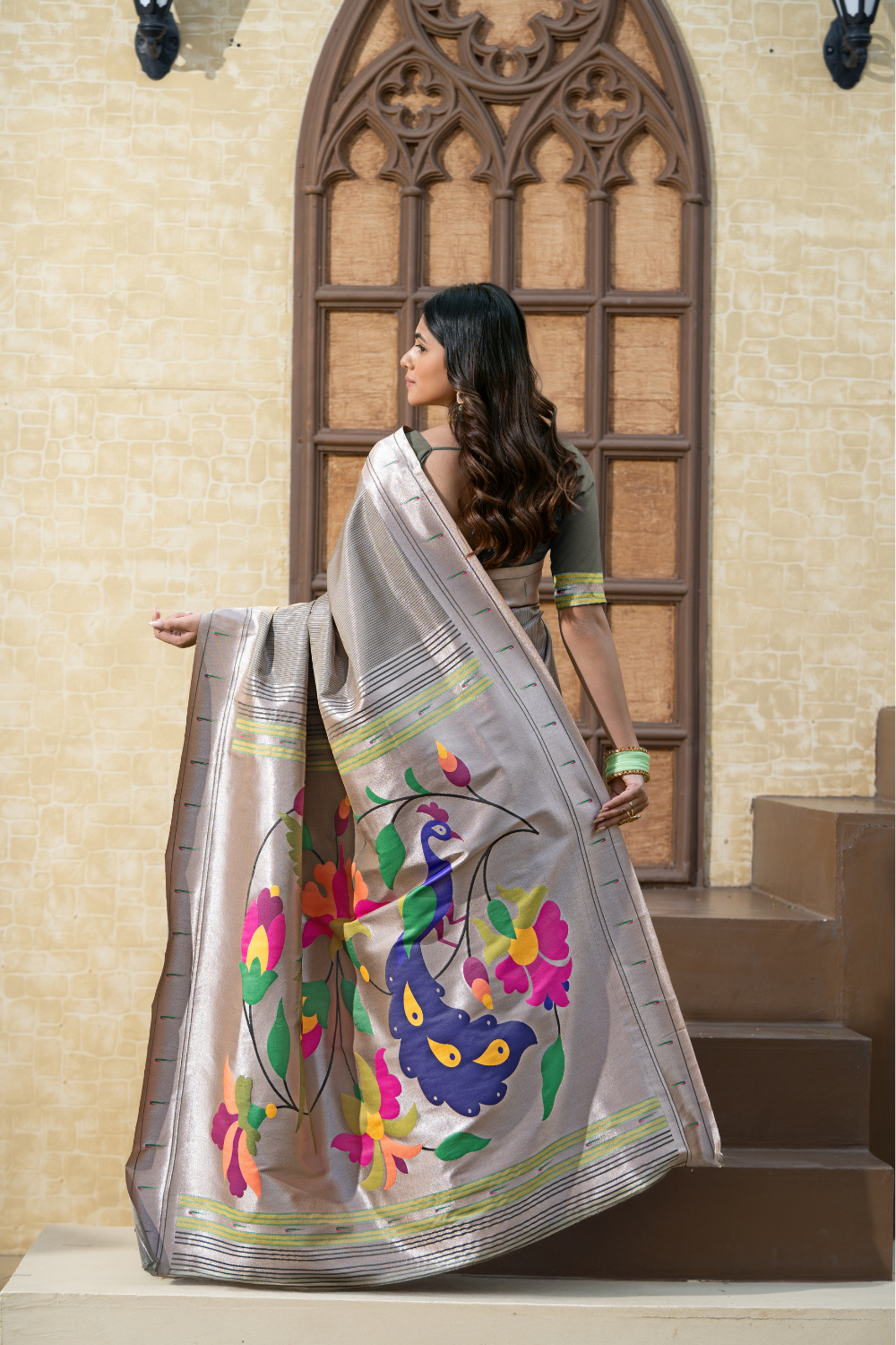 Grey Soft Blended Paithani Silk Saree