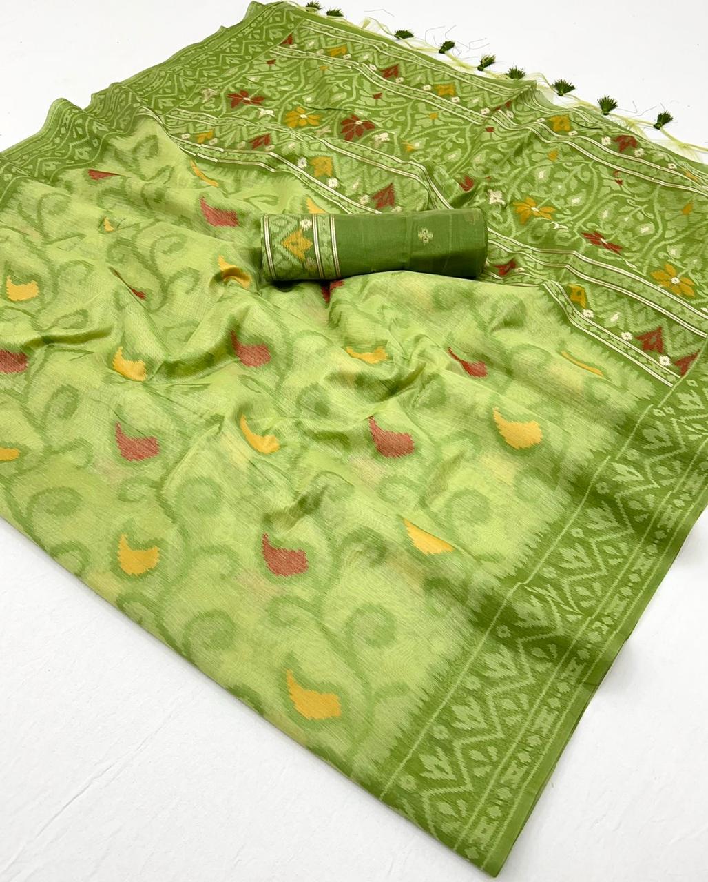 Pista Green Spun Handwoven Jamdani Saree