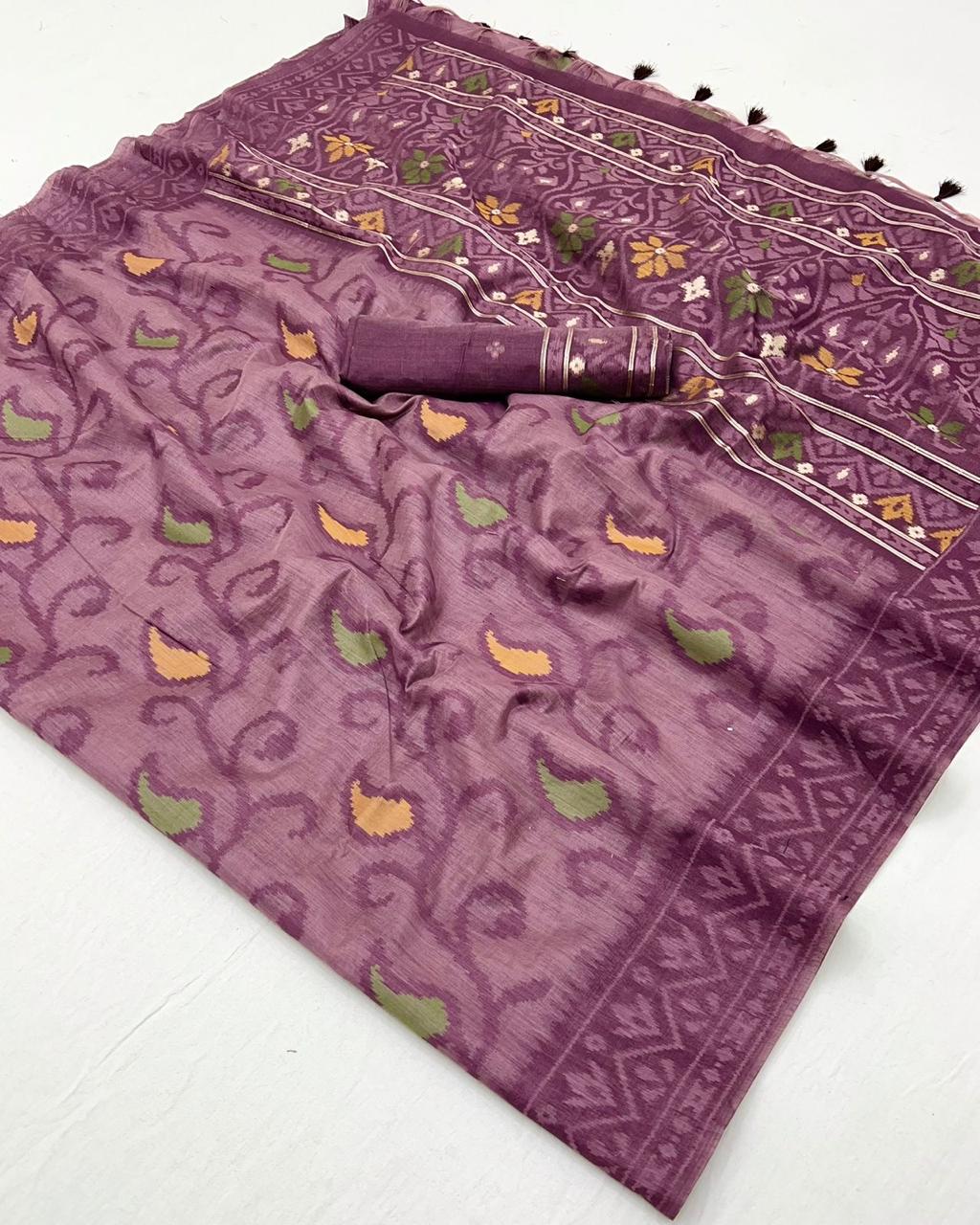 Purple Spun Handwoven Jamdani Saree