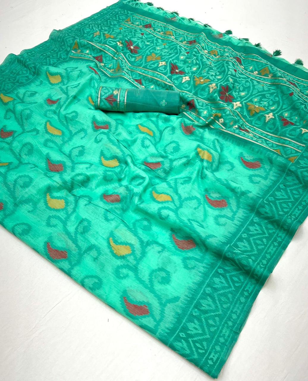 Green Spun Handwoven Jamdani Saree