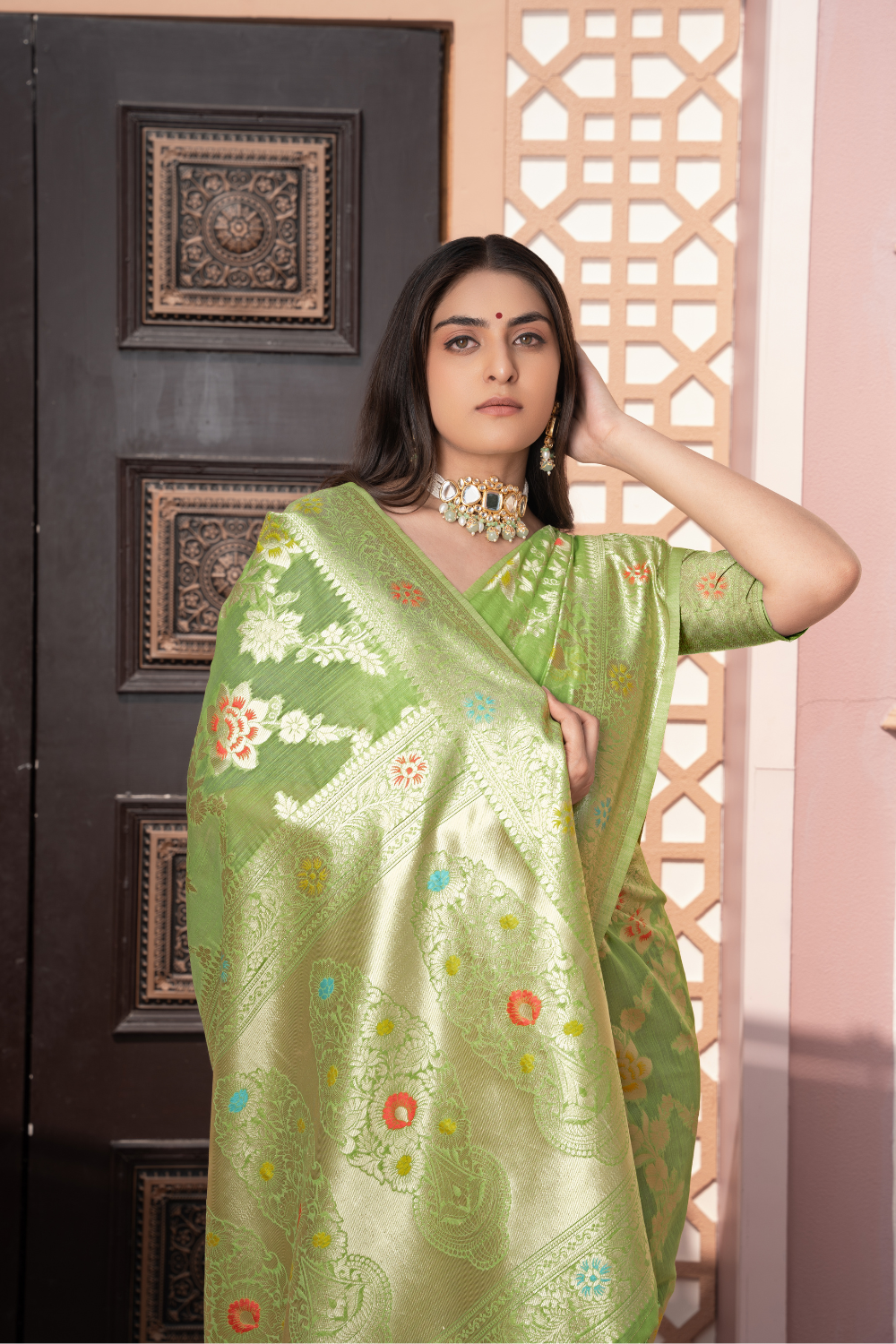 Green Banarasi Cotton Silk Saree