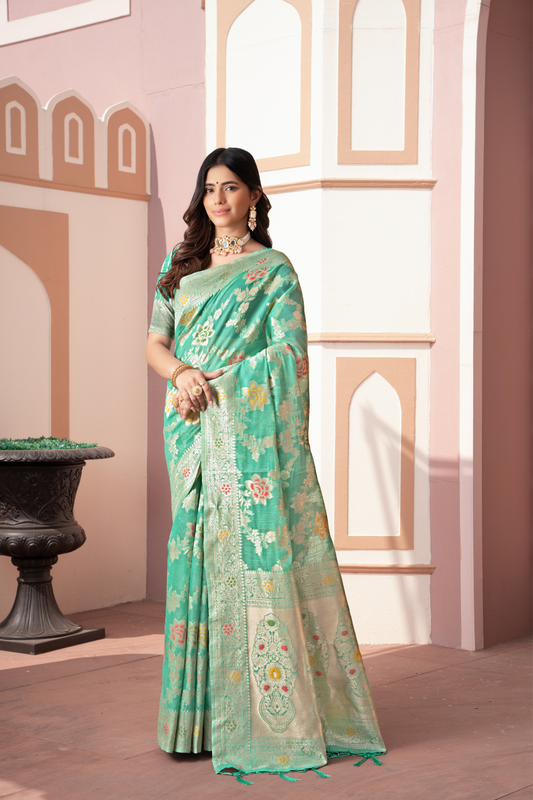 Green Banarasi Cotton Silk Saree