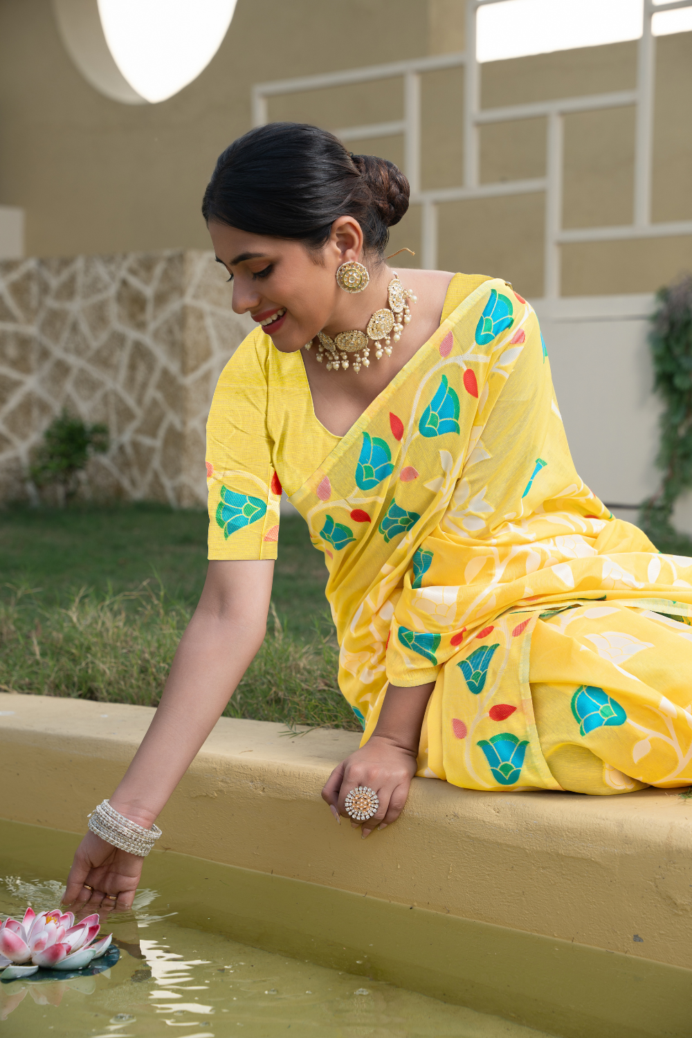 Yellow Soft Cotton Jamdani Saree