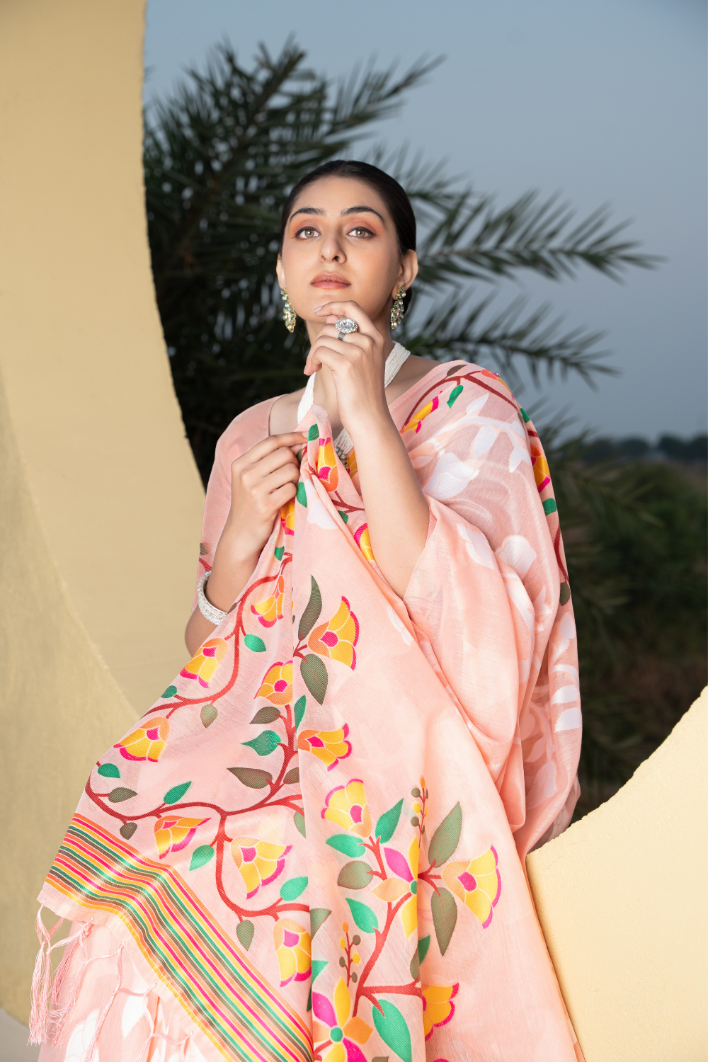 Peach Soft Cotton Jamdani Saree