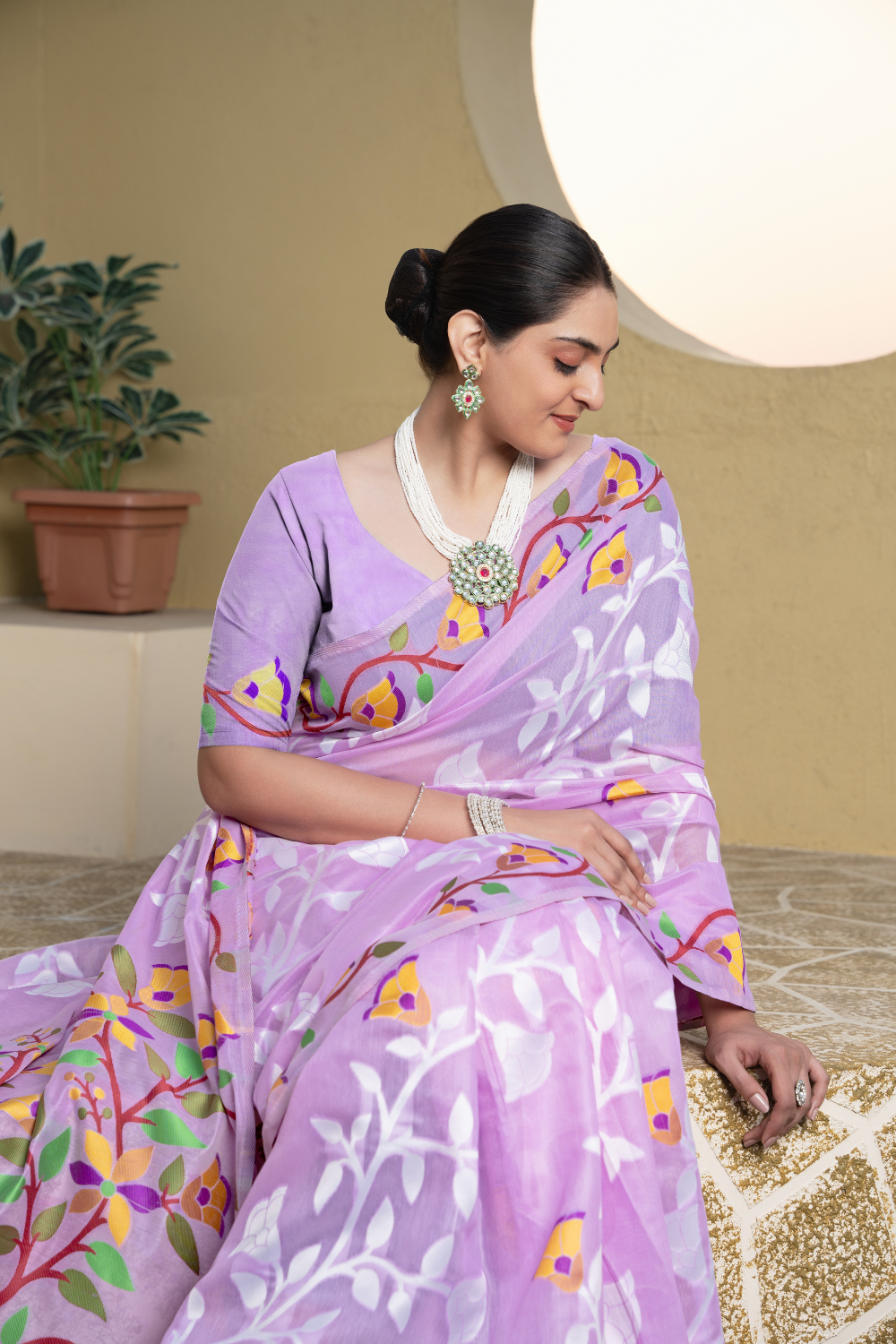 Lavender Soft Cotton Jamdani Saree