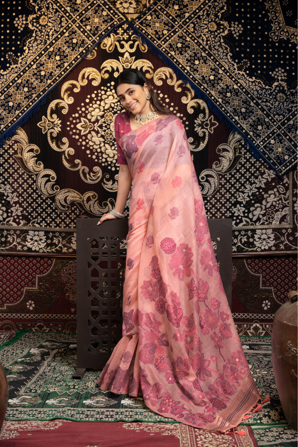 Pink Soft Cotton Jamdani Saree