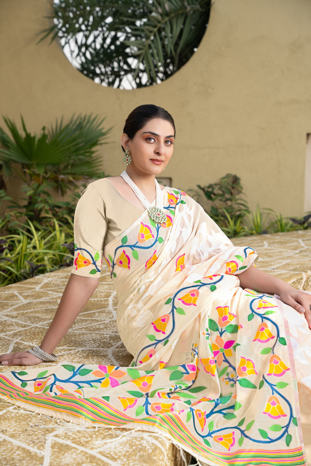 Off White Soft Cotton Jamdani Saree