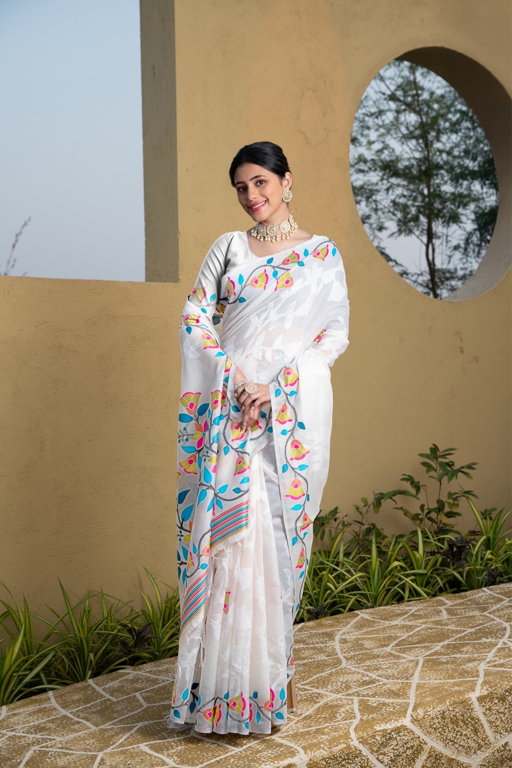 White Soft Cotton Jamdani Saree