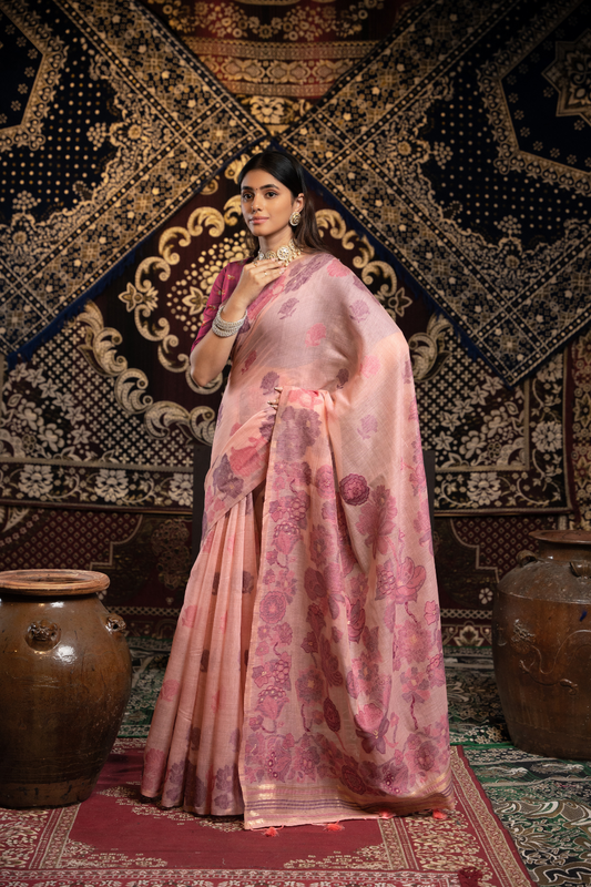 Pink Soft Cotton Jamdani Saree