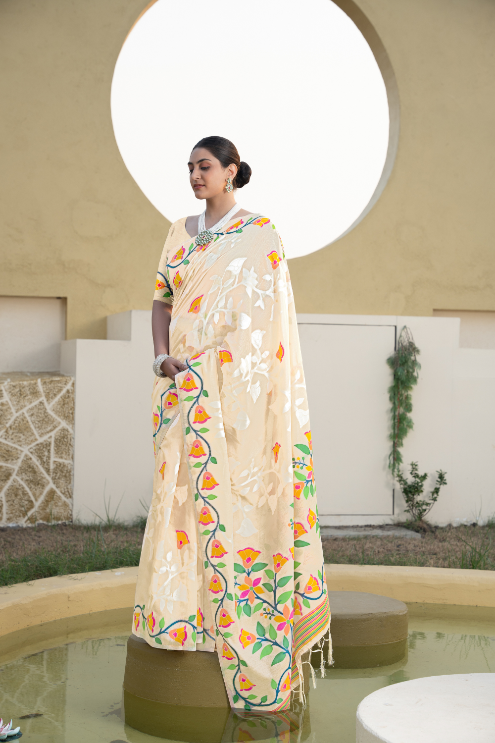 Off White Soft Cotton Jamdani Saree