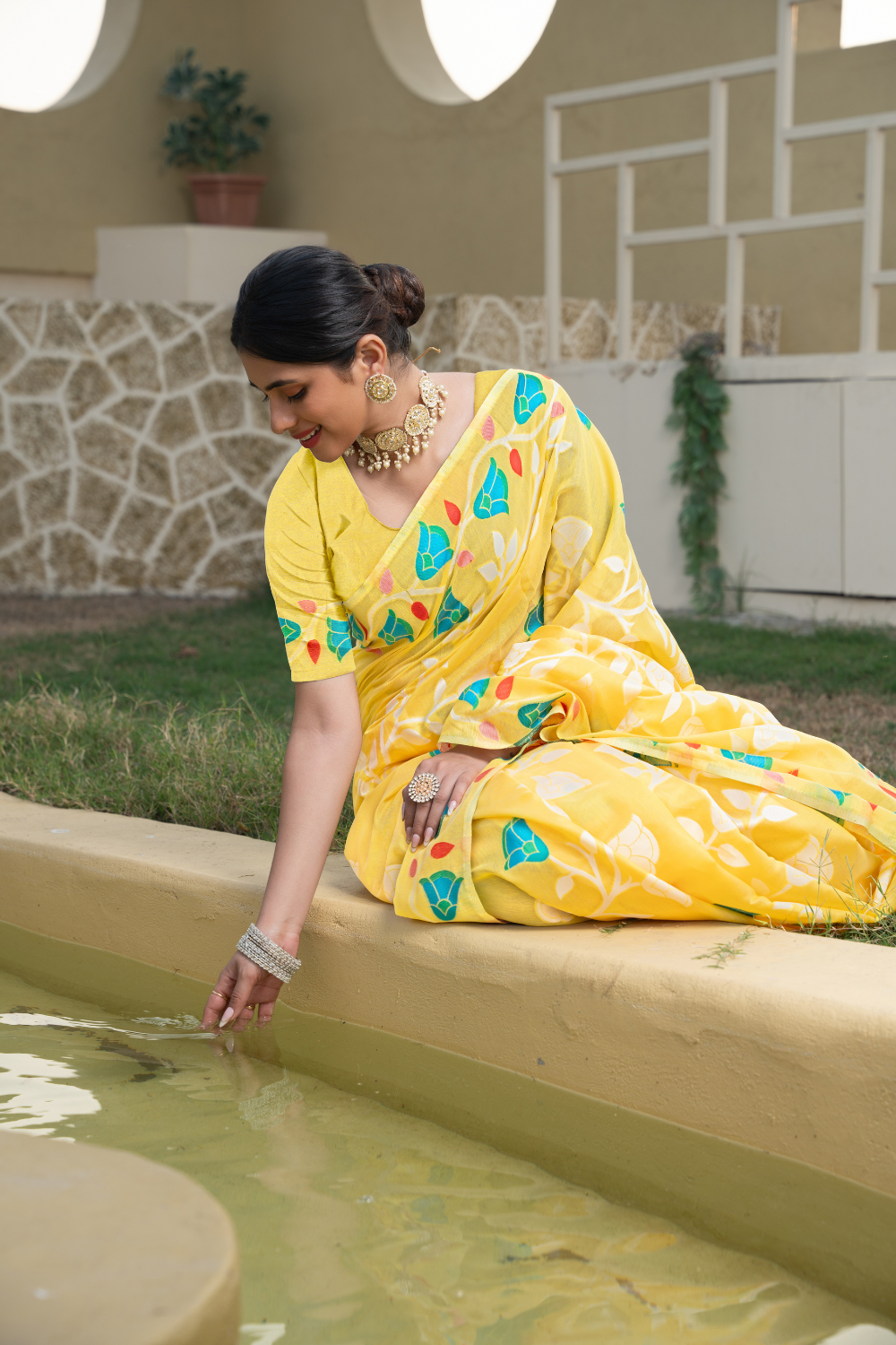 Yellow Soft Cotton Jamdani Saree