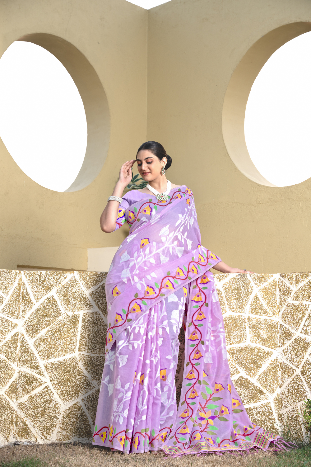 Lavender Soft Cotton Jamdani Saree