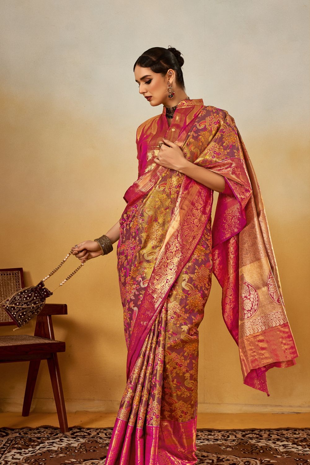 Dark Pink Dharmavaram Silk Saree