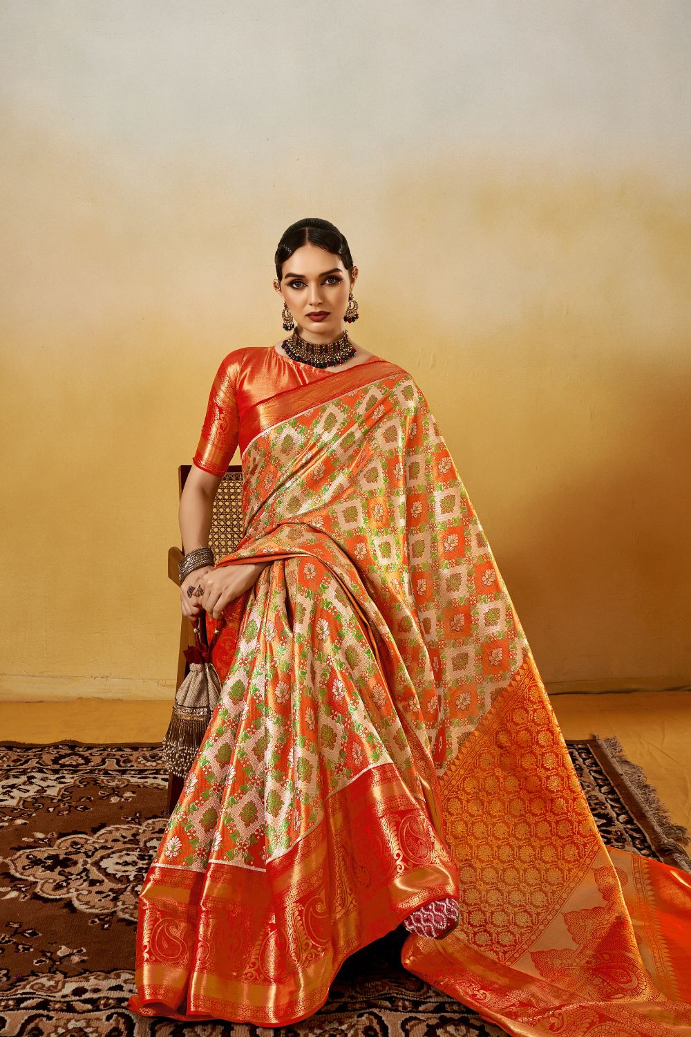 Orange Dharmavaram Silk Saree