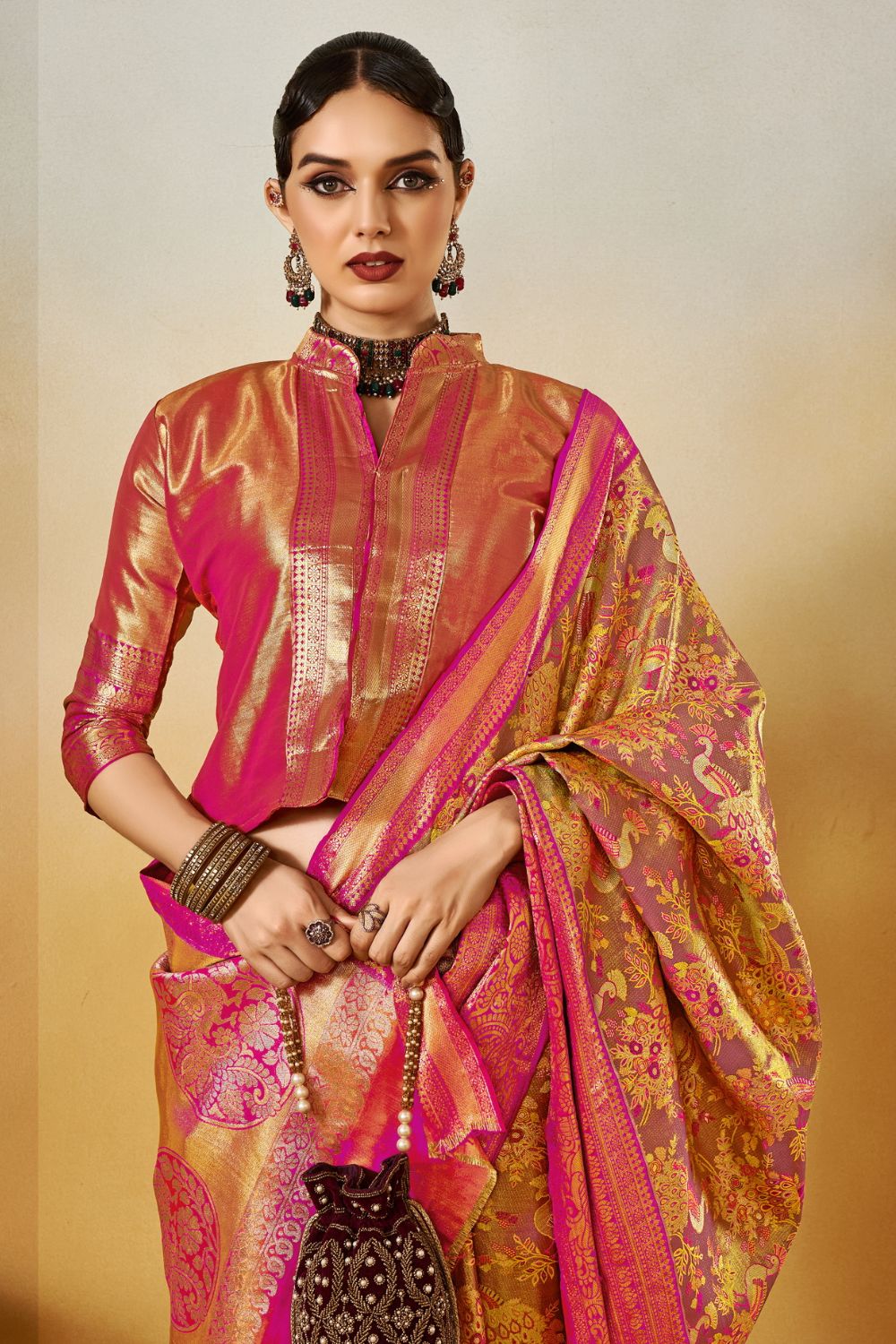 Dark Pink Dharmavaram Silk Saree