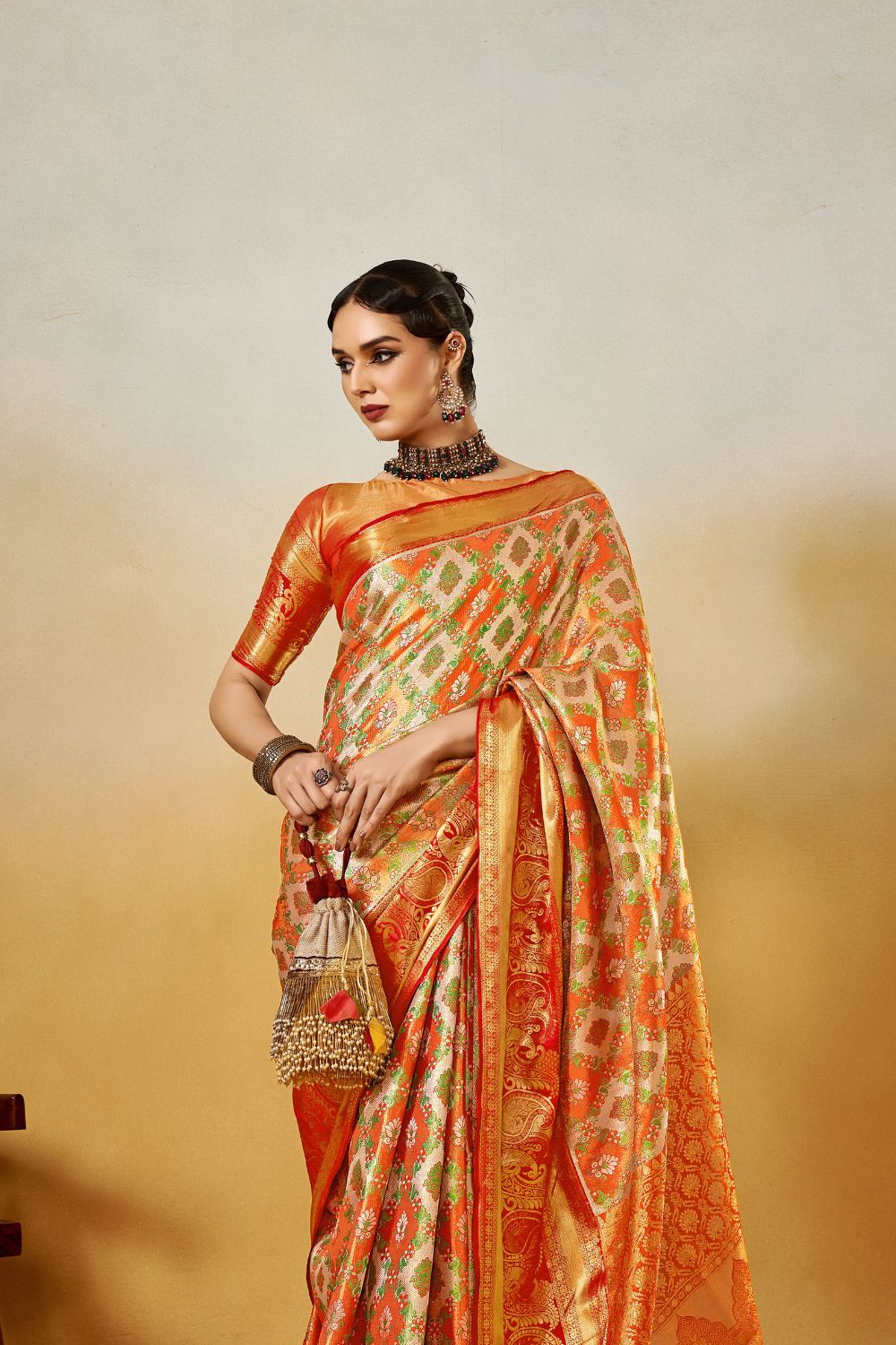 Orange Dharmavaram Silk Saree