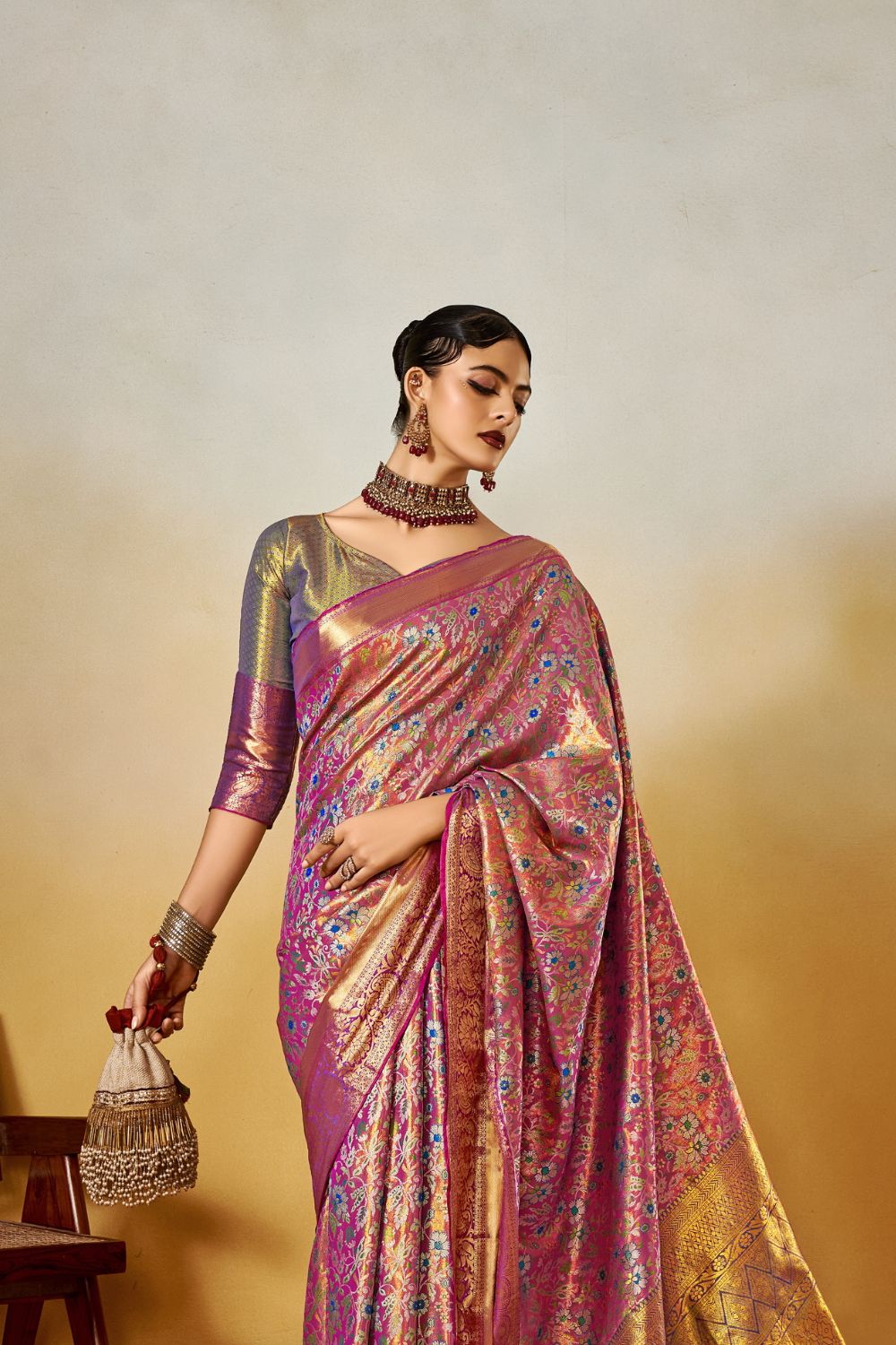 Purple Dharmavaram Silk Saree