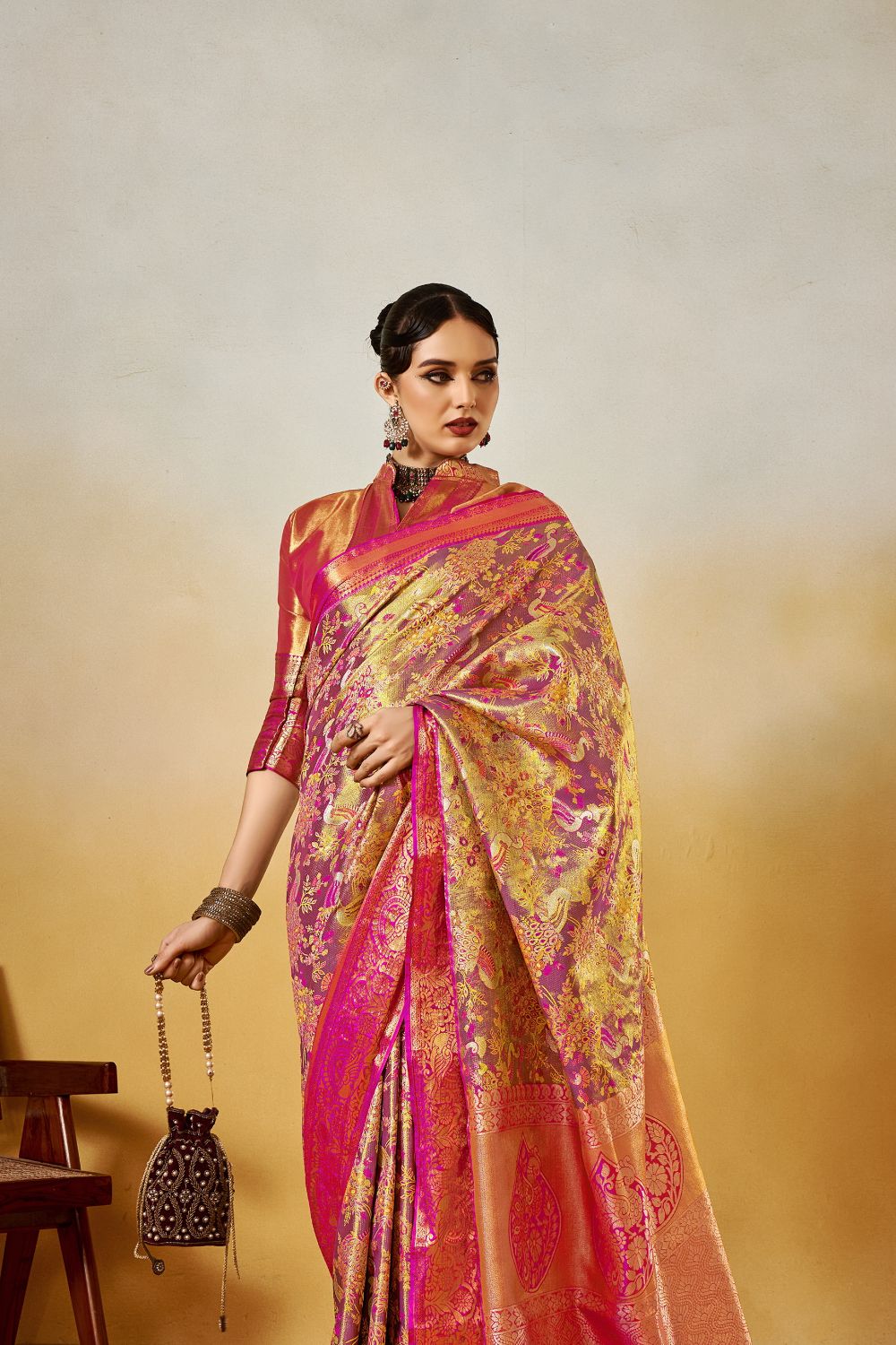 Dark Pink Dharmavaram Silk Saree