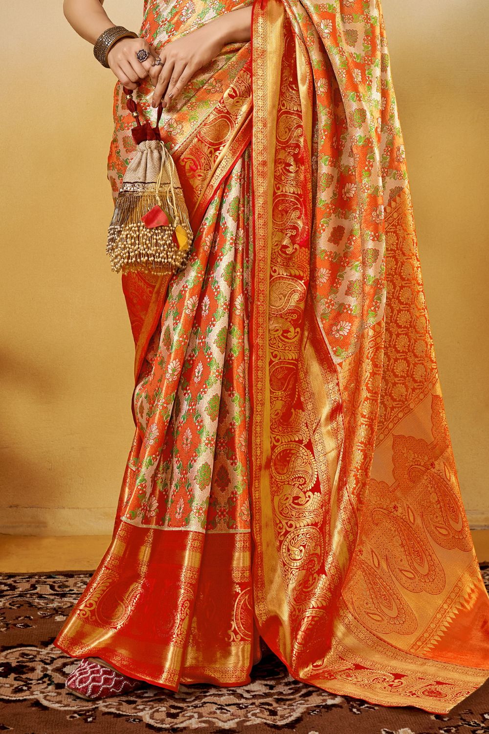 Orange Dharmavaram Silk Saree