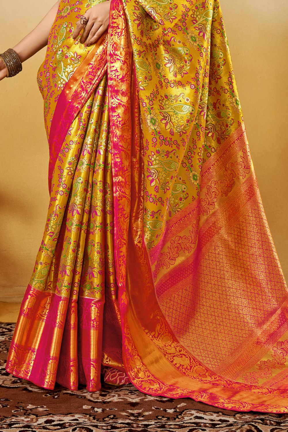 Mustard Dharmavaram Silk Saree