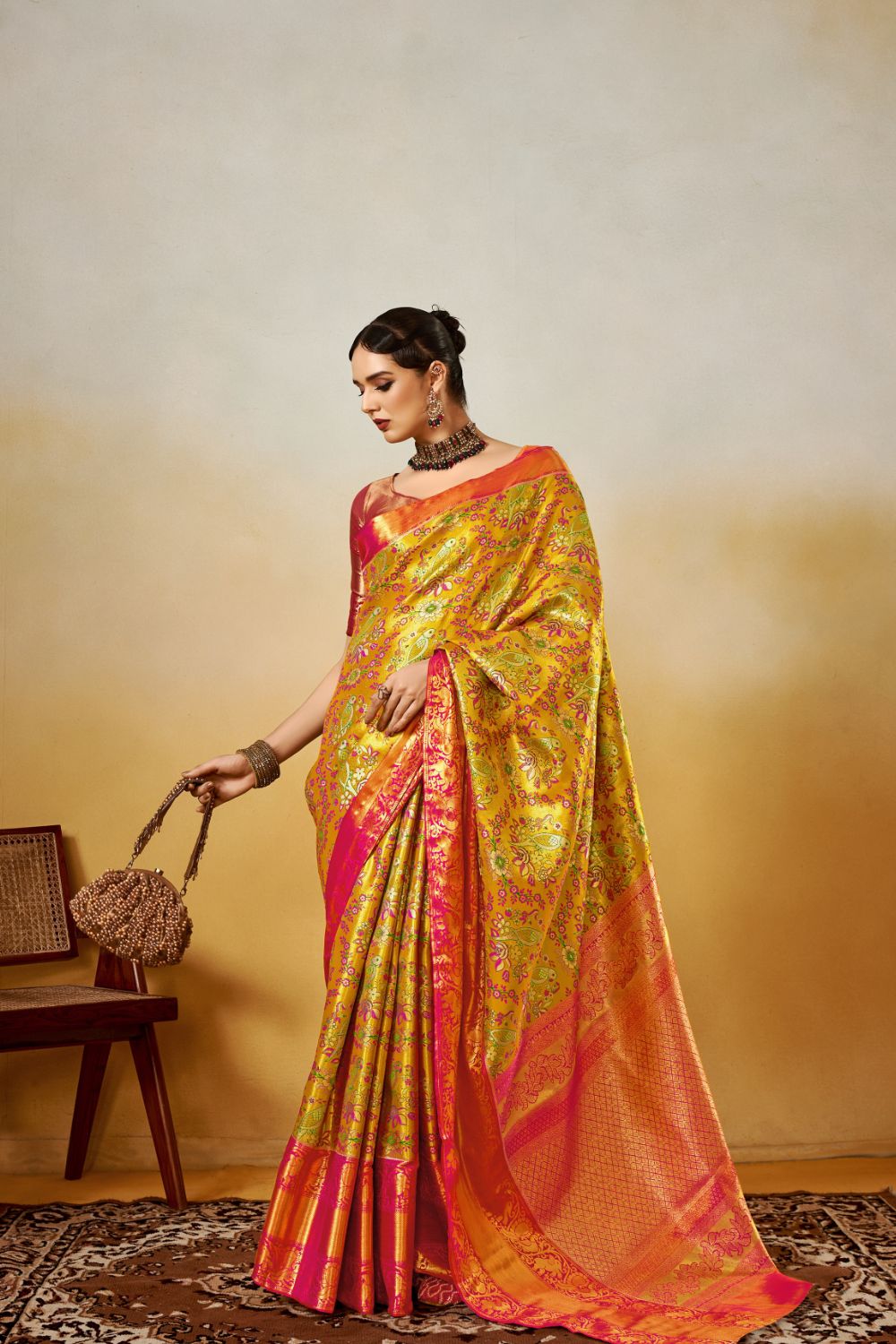 Mustard Dharmavaram Silk Saree