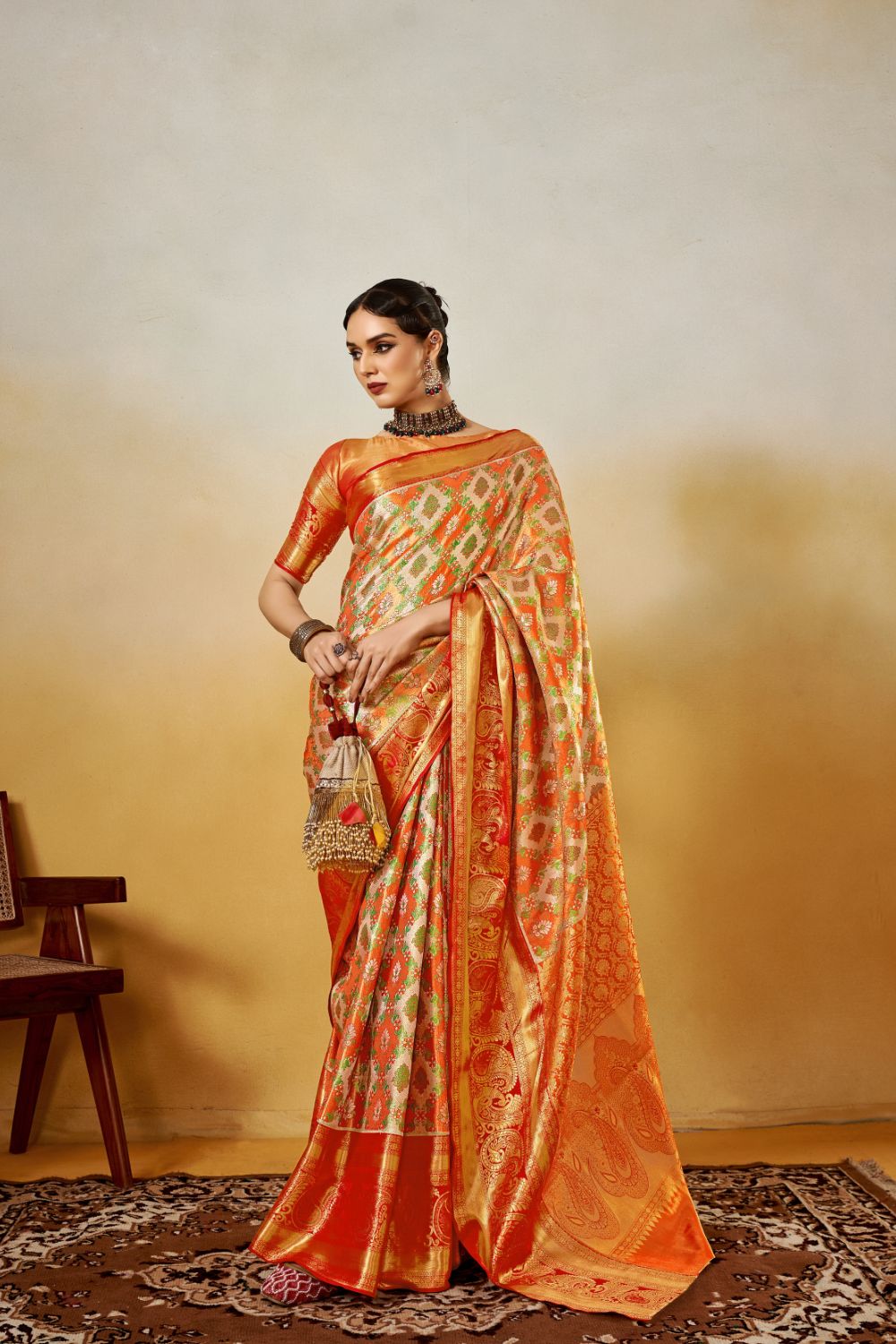 Orange Dharmavaram Silk Saree