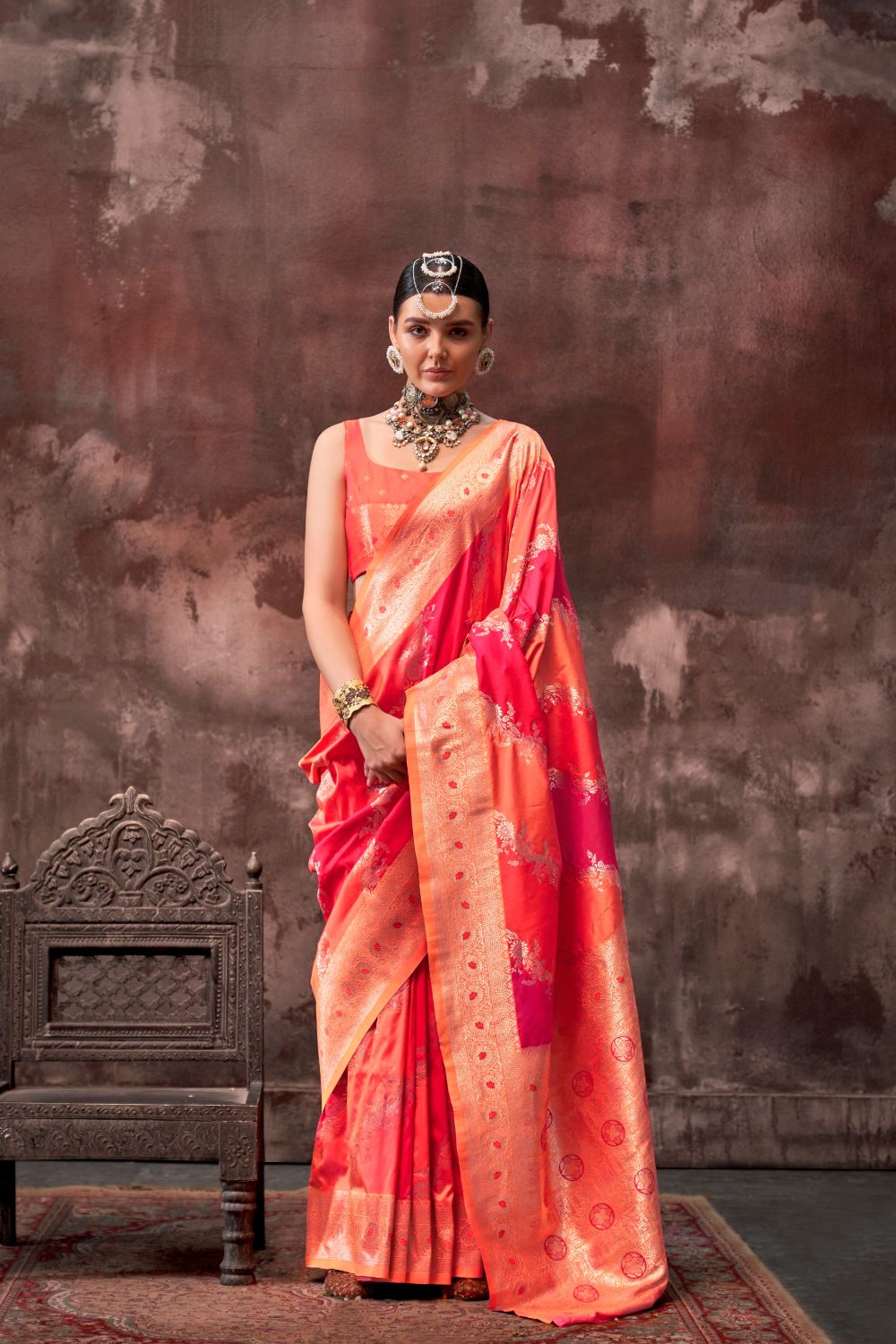 Orange Handloom Weaving Silk Saree