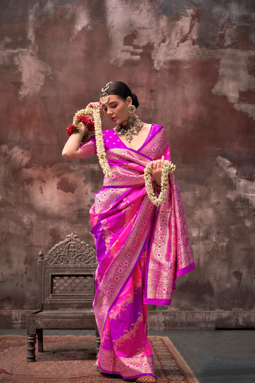 Pink Handloom Weaving Silk Saree