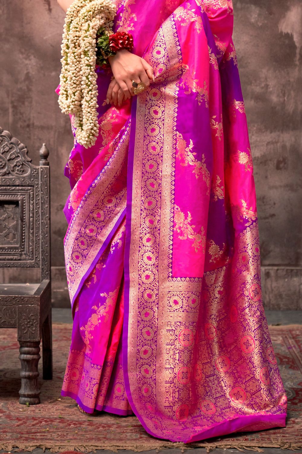 Pink Handloom Weaving Silk Saree