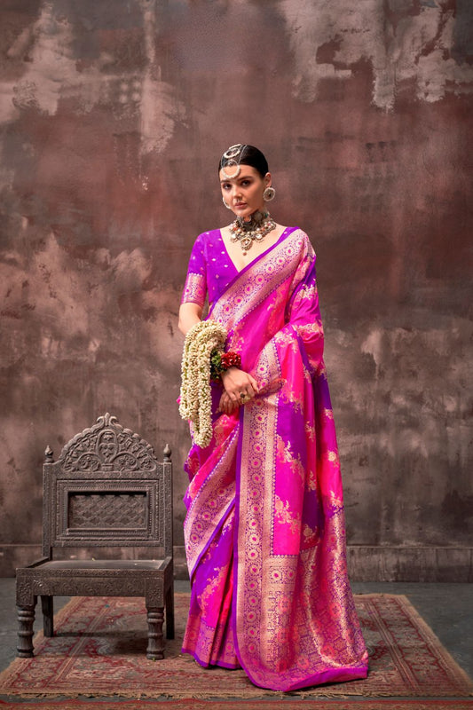 Pink Handloom Weaving Silk Saree