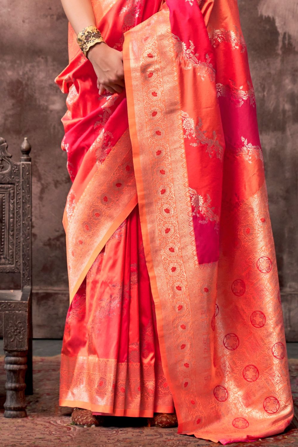 Orange Handloom Weaving Silk Saree