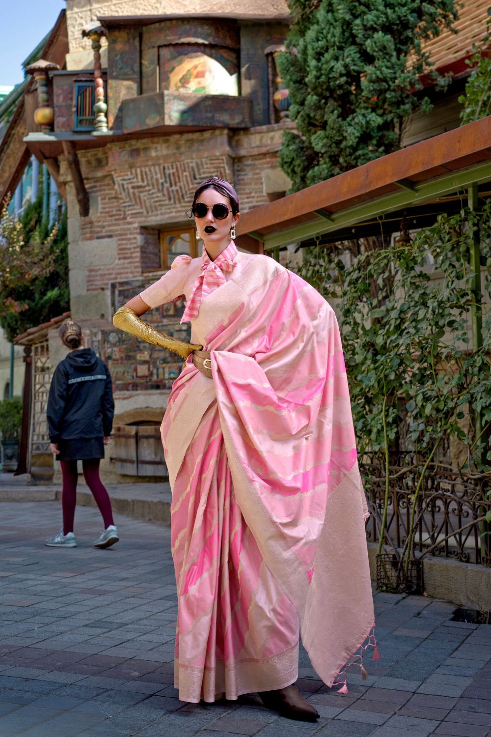 Baby Pink Katan Silk Handloom Weaving Saree