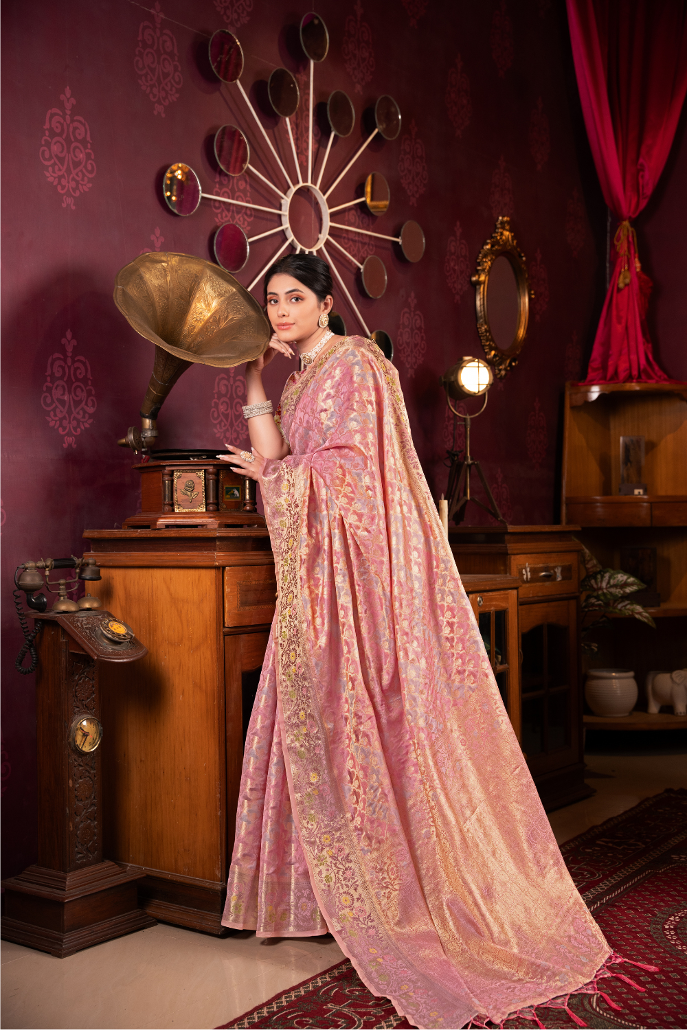 Pink Organza Silk Saree With Woven Zari Work