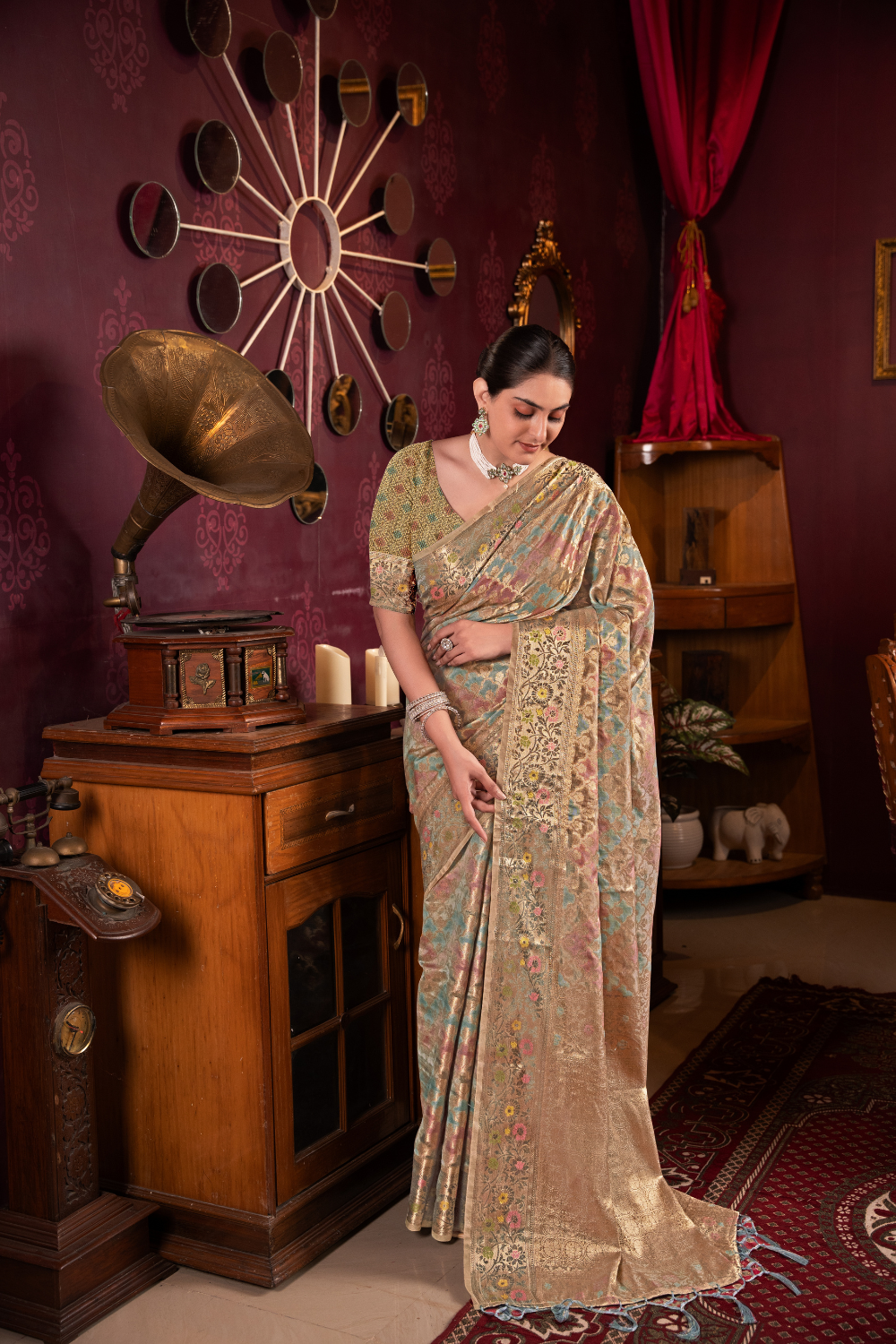 Grey Organza Silk Saree With Woven Zari Work