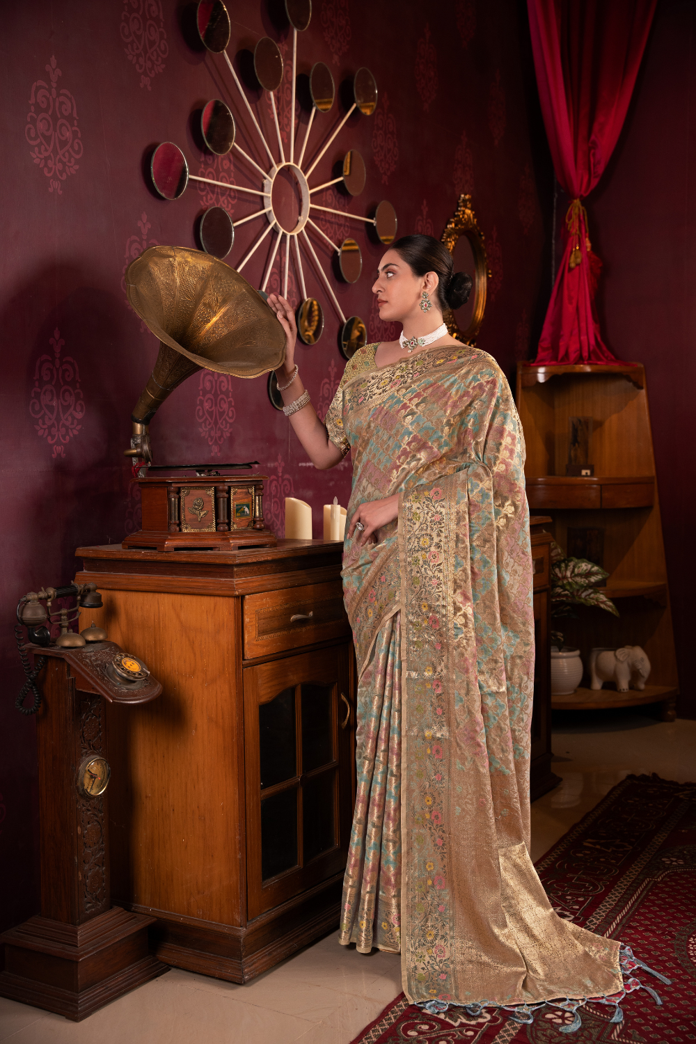 Grey Organza Silk Saree With Woven Zari Work