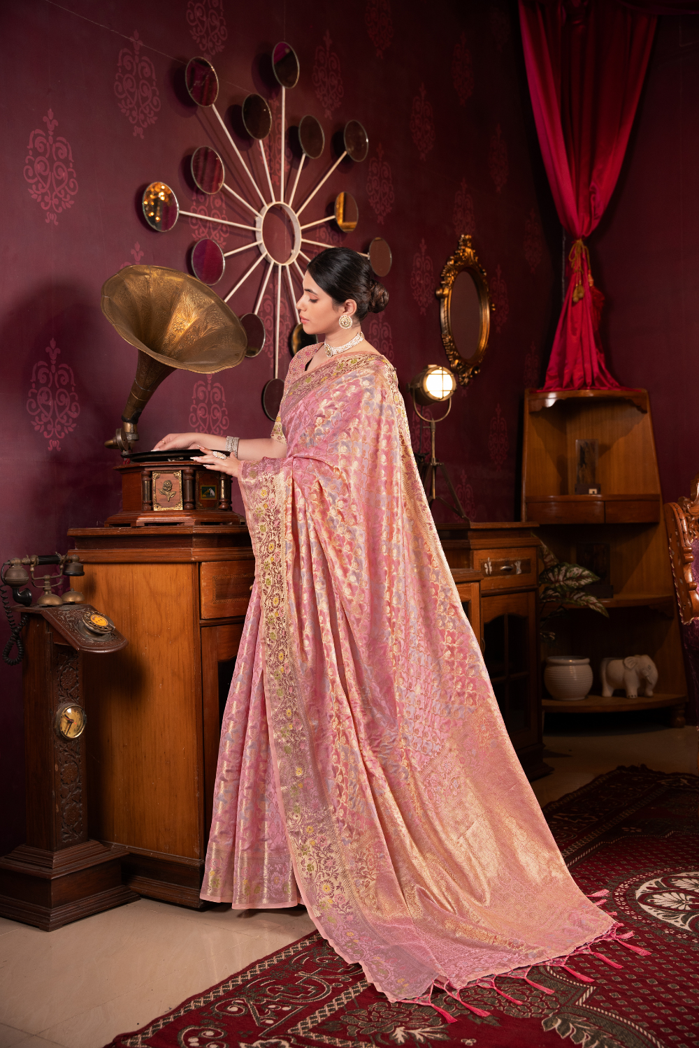 Pink Organza Silk Saree With Woven Zari Work